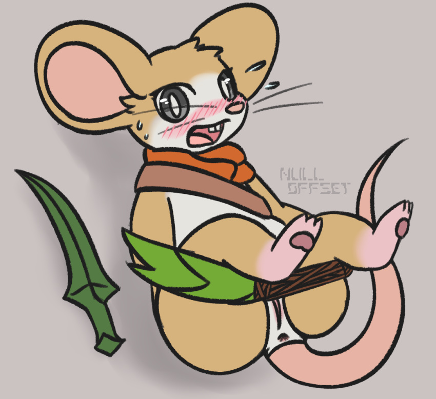 2018 anus bdsm big_ears blush bondage bound digital_media_(artwork) female feral fur invalid_tag mammal melee_weapon moss_(game) mouse nulloffset open_mouth pussy quill_(moss) rodent rope scarf simple_background slightly_chubby solo sword thick_thighs tiny_feet video_games weapon