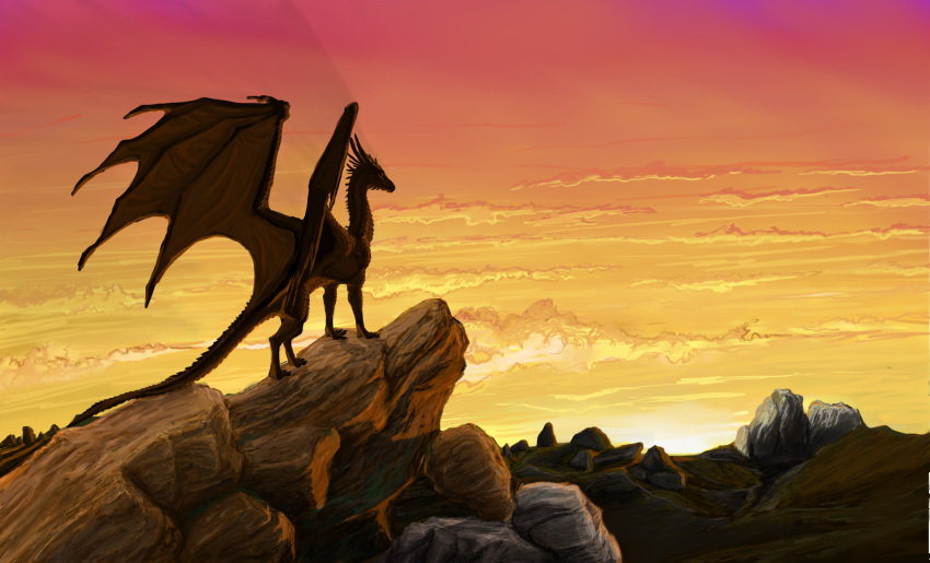 2013 day detailed_background digital_media_(artwork) dragon feral horn kerydragon membranous_wings outside scalie sky solo spines standing western_dragon wings