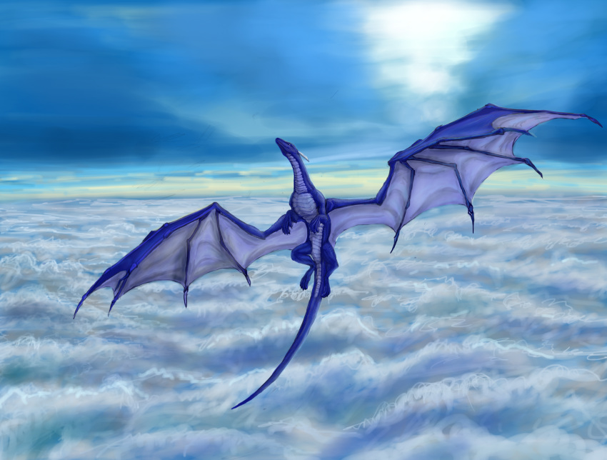 2013 day digital_media_(artwork) dragon feral flying kerydragon membranous_wings outside scalie sky solo spines western_dragon wings