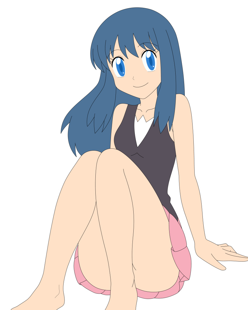 1girl absurdres ass blue_eyes blue_hair censored chro_(rulurullu) highres hikari_(pokemon) legs long_hair miniskirt nintendo no_panties pokemon pokemon_(game) pokemon_dppt pussy skirt smile spread_legs thighs third-party_edit upskirt vector_trace