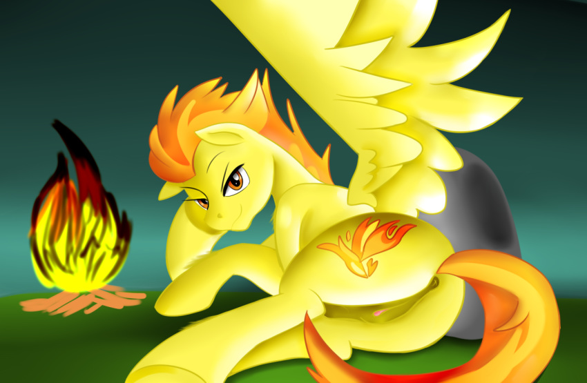 butt cutie_mark equine female forest friendship_is_magic hair jbond mammal my_little_pony painting pegasus pussy solo spitfire_(mlp) tree wings wonderbolts_(mlp)