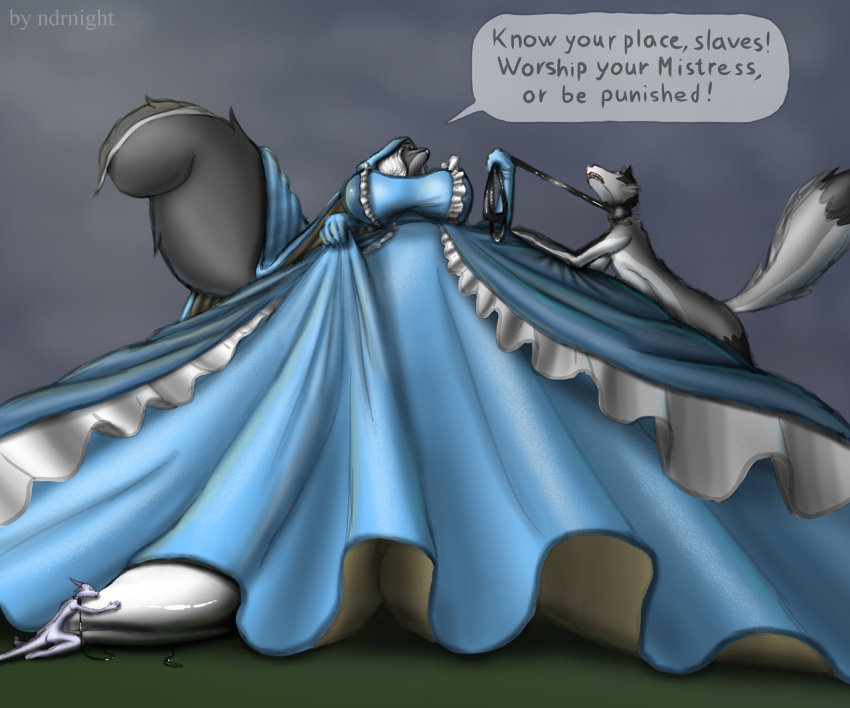 anthro bdsm bluedress canine clothing dragon dress invalid_color mammal ndrnight petplay punished roleplay seats skunk slave tiberiusgraufell twillight wolf worship