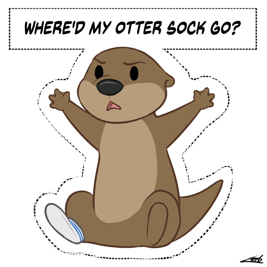 ambiguous_gender brown_fur clothing fur humor legwear letodoesart mammal mustelid nude otter pun socks solo