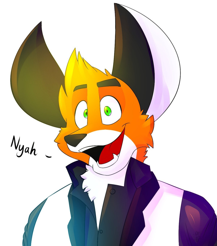 anthro canine clothed clothing daniel_foxtowers digital_media_(artwork) fox fur hair hi_res looking_at_viewer male mammal open_mouth simple_background smile solo somniumfox tongue