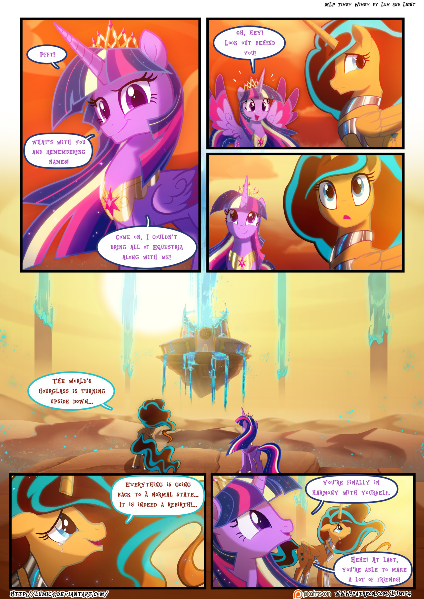 2018 castle comic crown desert dialogue english_text equine fan_character female feral friendship_is_magic hi_res horn jewelry light262 mammal my_little_pony necklace princess_tempora sand tears text twilight_sparkle_(mlp) winged_unicorn wings