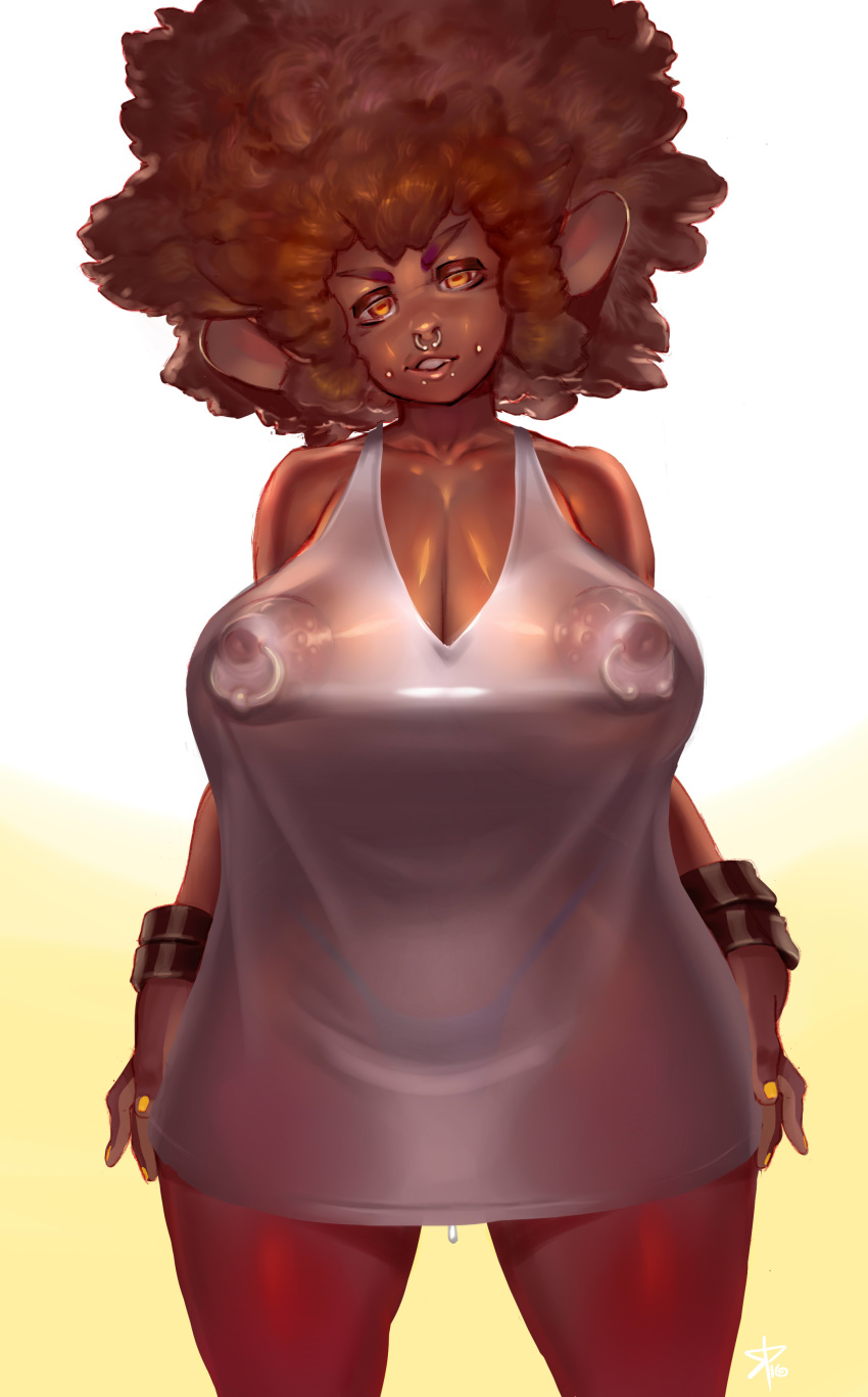 absurd_res animal_humanoid areola big_breasts big_ears bracelet breasts brown_hair brown_nipples cheek_piercing cleavage clothed clothing colored_nails dark_skin dress erect_nipples eyeliner facial_piercing female front_view fully_clothed gradient_background hair half-closed_eyes hi_res huge_breasts humanoid jewelry kai_(sheepuppy) lip_piercing long_ears looking_at_viewer makeup nipple_bulge nipple_piercing nipples nose_piercing orange_eyes panties piercing sheep_humanoid sheepuppy shirt simple_background smile solo thigh_gap three-quarter_view translucent transparent_clothing underwear wet_clothing wet_shirt white_clothing wide_hips wool yellow_nails