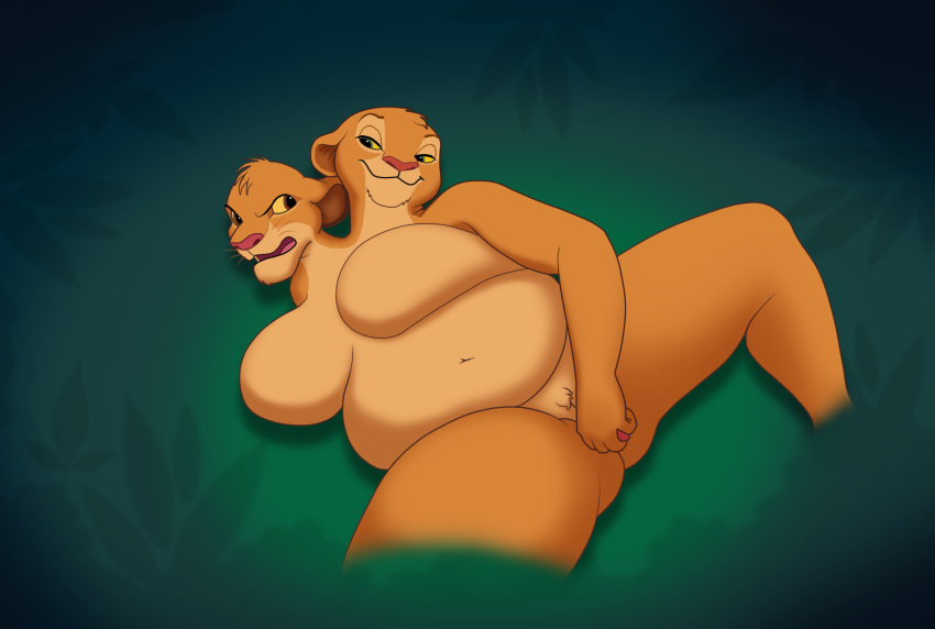 2_heads anthro big_breasts breasts conjoined crossgender digital_media_(artwork) dildo disney duo feline female lion mammal multi_head nala sex_toy siamese_twins sibling simba slightly_chubby stuck_together the_lion_king theyton twins