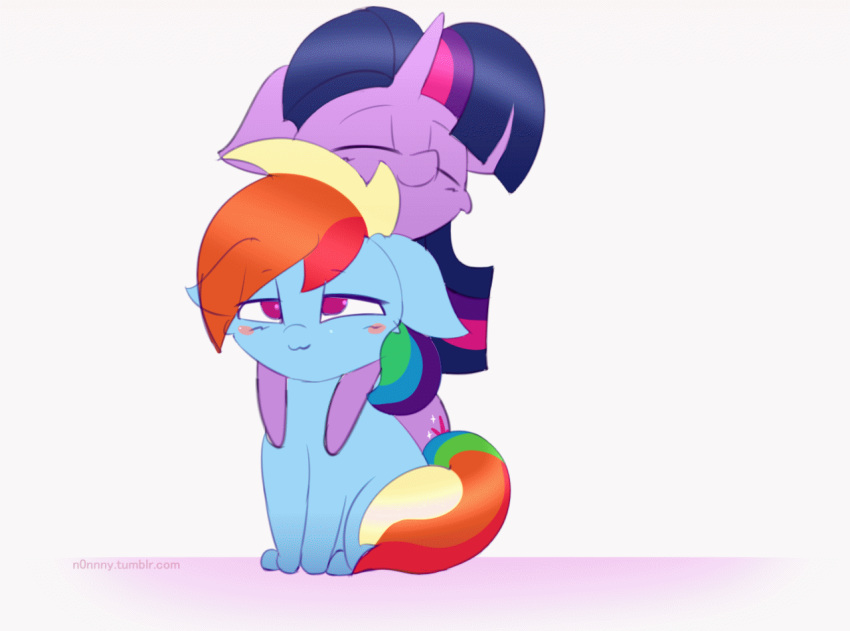 2018 alternate_species animated cat cute cutie_mark duo eyes_closed feline female feral friendship_is_magic hair horn lying mammal multicolored_hair my_little_pony n0nnny on_back rainbow_dash_(mlp) rainbow_hair simple_background twilight_sparkle_(mlp) url