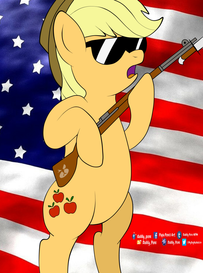 absurd_res applejack_(mlp) daddy_pone eyewear female feral flag friendship_is_magic glasses gun hi_res holidays invalid_tag my_little_pony ranged_weapon solo stars_and_stripes united_states_of_america weapon