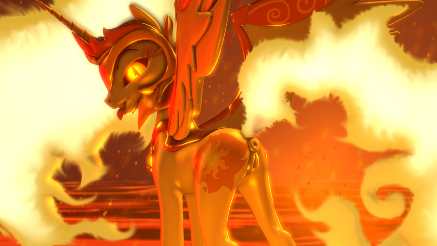 16:9 2018 3d_(artwork) animal_genitalia anus bckiwi butt cutie_mark daybreaker_(mlp) digital_media_(artwork) equine eyelashes fangs feathered_wings feathers female feral fire friendship_is_magic glowing hair hi_res horn horse long_hair looking_at_viewer mammal multicolored_hair my_little_pony one_eye_closed open_mouth princess_celestia_(mlp) pussy solo source_filmmaker tongue winged_unicorn wings wink