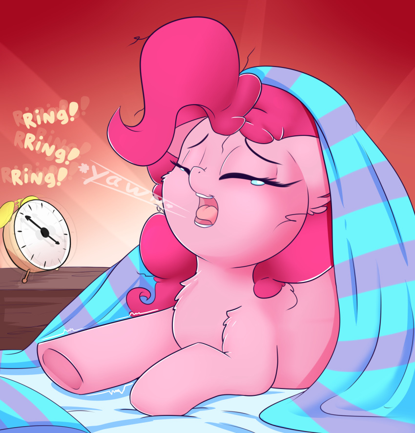 2018 absurd_res alarm_clock clock earth_pony equine eyes_closed female feral friendship_is_magic fur hair hi_res hooves horse madacon mammal my_little_pony open_mouth pink_hair pinkie_pie_(mlp) pony solo tongue yawn