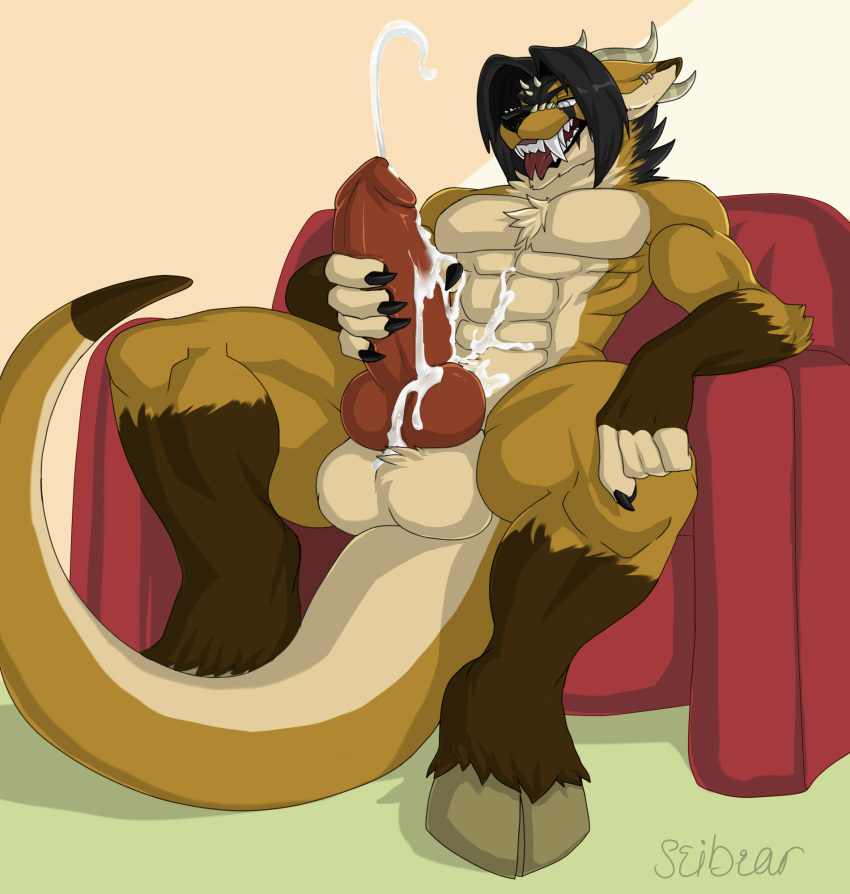 4_horns 5_fingers abs animal_genitalia animal_penis anthro balls biceps big_balls big_muscles big_penis biped black_hair canine_penis cel_shading chest_tuft claws cloven_hooves countershade_face countershade_tail countershade_torso countershading cum cum_on_balls cum_on_penis cum_on_self cum_on_stomach cumshot dasa demon digital_drawing_(artwork) digital_media_(artwork) ear_piercing ejaculation erection fangs fingerless_(marking) front_view fur fur_tuft gloves_(marking) hair hi_res hooves horn huge_balls huge_penis humanoid_hands knot male mammal markings masturbation muscular muscular_male neck_tuft nude orgasm pecs penile_masturbation penis piercing quads seibear serratus short_hair signature sitting socks_(marking) solo thick_tail tongue tuft