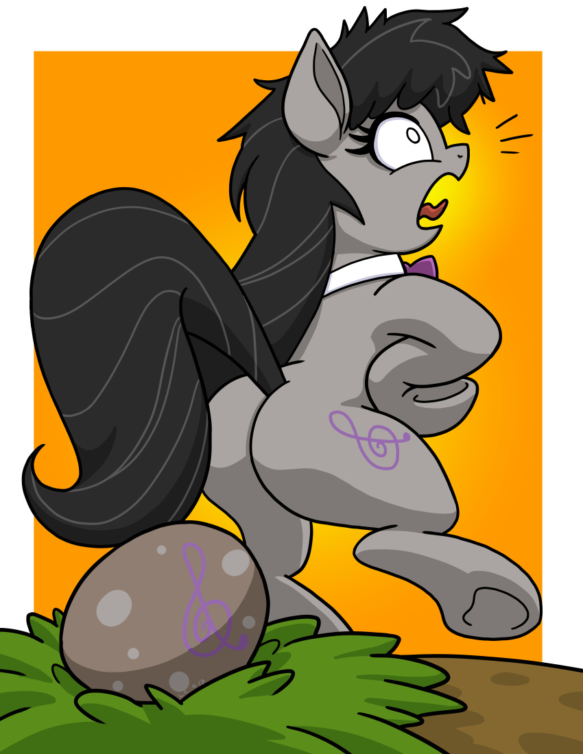 2017 absurd_res alpha_channel black_hair bow_tie butt cutie_mark earth_pony egg equine eyelashes female feral friendship_is_magic hair hi_res hooves horse latecustomer mammal my_little_pony nest nude octavia_(mlp) on_one_leg open_mouth orange_background oviposition pony portrait rear_view silly simple_background solo standing tongue underhoof wide_eyed