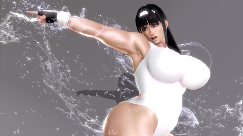 1girl 3d black_hair breasts ham_(artist) huge_breasts long_hair pixiv_sample solo