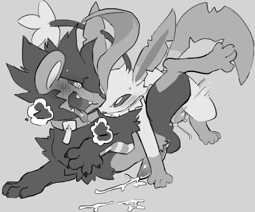 anal chibi_(c1-11131) collar cum drooling eeveelution kingatrandom_(kar) leafeon luxray male male/male nintendo paperclip_(artist) pok&eacute;mon pok&eacute;mon_(species) saliva video_games