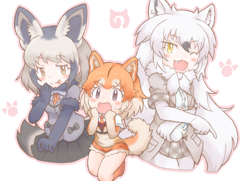 2018 5_fingers :3 animal_humanoid arctic_wolf arctic_wolf_(kemono_friends) armwear bat-eared_fox bat-eared_fox_(kemono_friends) biped black_clothing black_hair blep blush bow_tie breasts brown_eyes canine canine_humanoid clothing countershade_tail countershading curled_tail cute_fangs cutoffs denim denim_shorts digital_drawing_(artwork) digital_media_(artwork) dog dog_humanoid domestic_dog_(kemono_friends) dress_shirt elbow_gloves eyelashes female fluffy fluffy_tail front_view frown gloves grey_clothing grey_eyes grey_hair group hair half-closed_eyes half-length_portrait holding_object humanoid humanoid_hands inner_ear_fluff jacket japanese kemono_friends legwear light_skin long_hair looking_at_viewer looking_away mammal medium_breasts multicolored_hair necktie on_one_leg one_eye_closed open_frown open_mouth open_smile orange_clothing orange_hair orange_tail outline pawprint pink_tongue plaid pleated_skirt pointing portrait scarf shiba_inu shirt short_hair shorts simple_background size_difference skirt smile snowman standing stockings sweat sweatdrop tan_clothing tan_countershading tan_hair tan_skin tan_tail tongue tongue_out two_tone_hair two_tone_tail white_background white_clothing white_hair wink wolf wolf_humanoid worried yellow_eyes 亮テレ