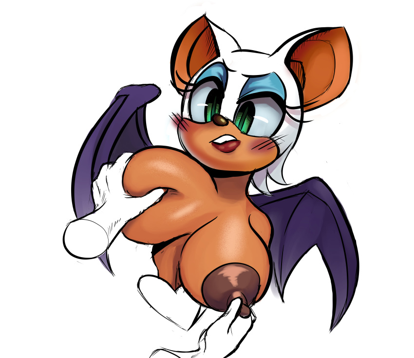 2018 5_fingers absurd_res annoyed anthro bat bat_wings big_breasts blush breast_fondling breasts clothed clothing digital_media_(artwork) disembodied_hand duo female fondling forced fur green_eyes hand_on_breast hi_res isolatedartest_(artist) mammal membranous_wings nipple_pinch nipples pinch rouge_the_bat simple_background sonic_(series) tan_skin topless white_background white_fur wings