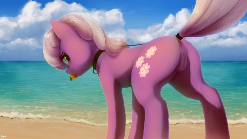 2018 anus beach butt cheerilee_(mlp) clitoris cloud cutie_mark detailed_background earth_pony equine female feral friendship_is_magic hair hi_res horse mammal my_little_pony outside pony presenting presenting_pussy pussy quvr raised_tail rear_view seaside solo water