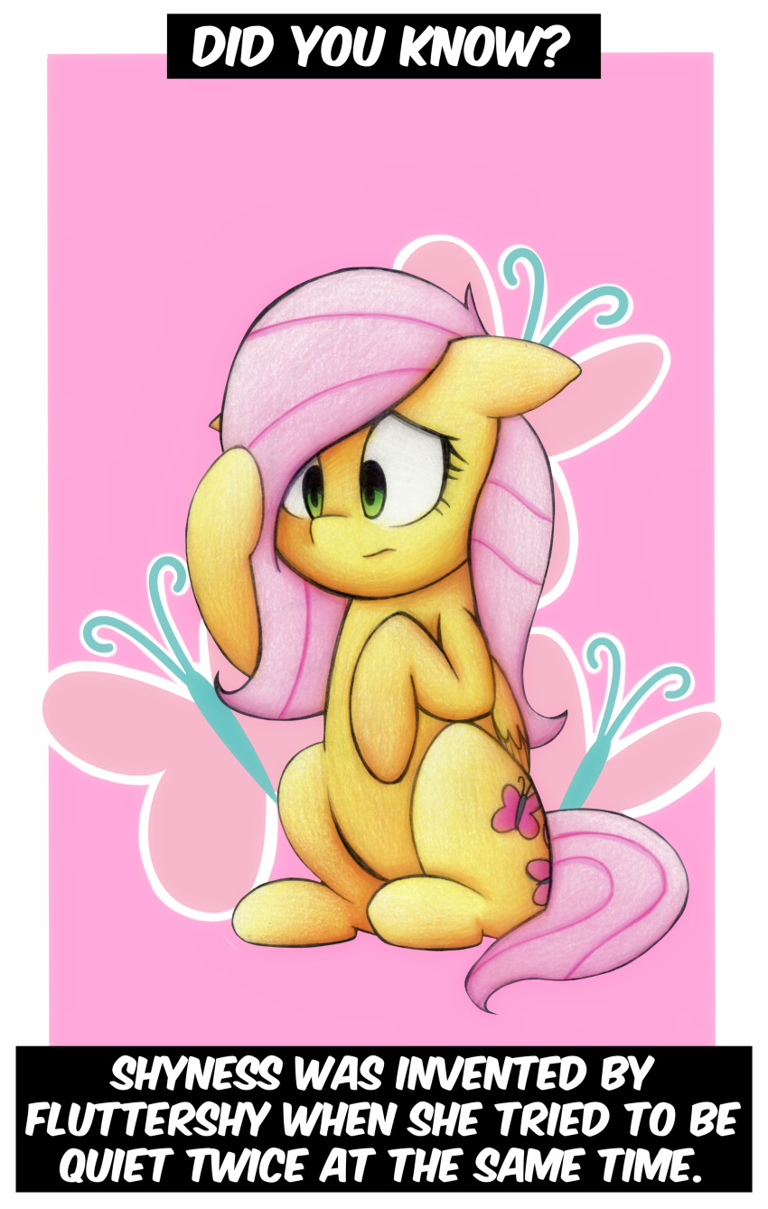 2018 cutie_mark english_text equine female feral fluttershy_(mlp) friendship_is_magic hair mammal mustachedbain my_little_pony pegasus solo text wings