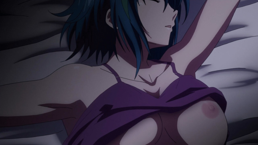10s 1girl animated animated_gif areolae blue_hair breasts breasts_outside eyes_closed female green_hair high_school_dxd lying medium_breasts multicolored_hair nipples on_back sleeping solo xenovia_(high_school_dxd)