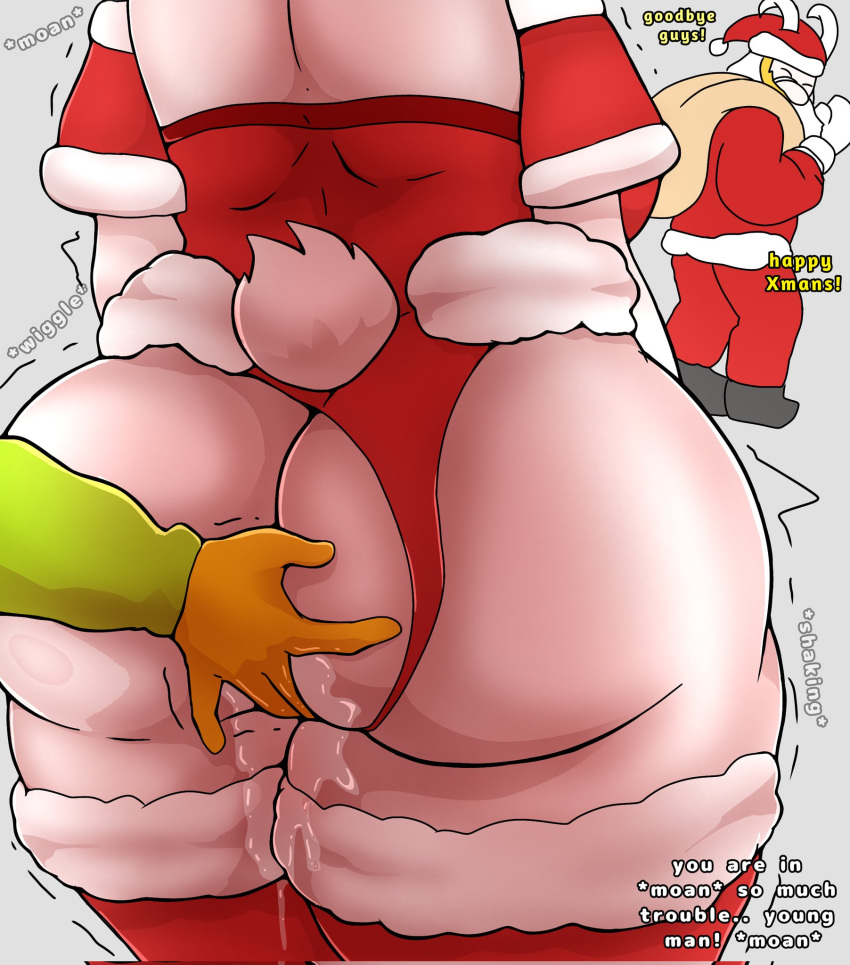 2023 5_fingers age_difference anthro asgore_dreemurr big_butt bodily_fluids boss_monster bovid butt caprine christmas christmas_clothing christmas_headwear clothing costume dialogue duo english_text eyes_closed female fingering fingers frederickjdr frisk_(undertale) fur furgonomics genital_fluids goat hat headgear headwear hi_res holidays horn huge_butt human infidelity legwear male male/female mammal mature_female moan oblivious older_female pussy_juice sack santa_costume santa_hat shaking sound_effects stockings strapless_leotard text thick_thighs thigh_highs toriel undertale undertale_(series) vaginal vaginal_fingering white_body white_fur wide_hips young younger_male