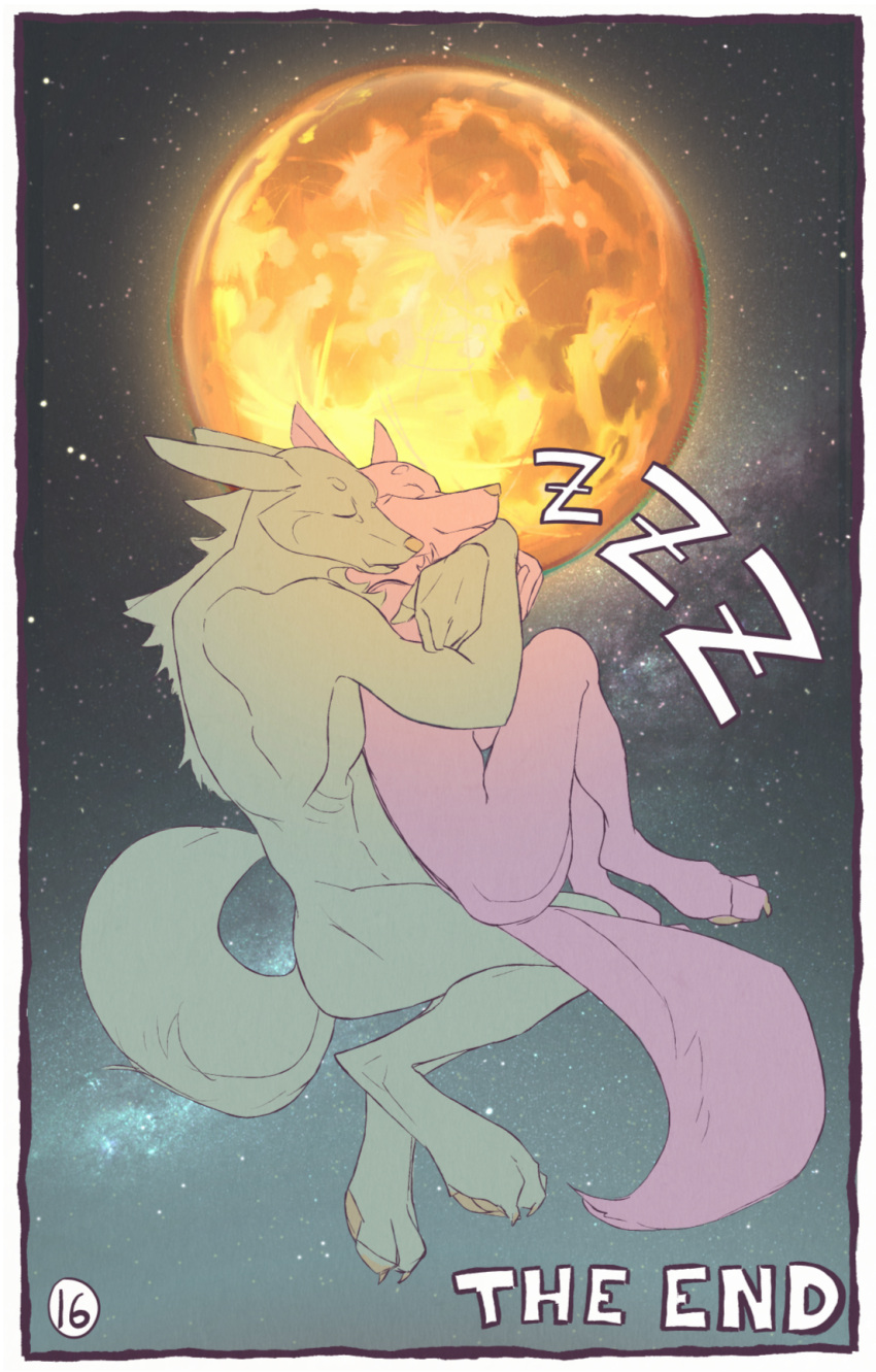 after_sex after_transformation anthro border canid canine circumjacentity comic cuddling digital_media_(artwork) duo end_page female flat_colors hi_res male male/female mammal moon sky sleeping sound_effects star starry_sky text vowelless vowelless_sound_effect were werecanid werecanine werewolf zzz