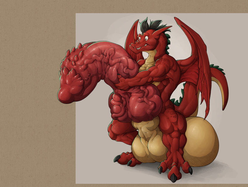 absurd_res american_dragon:_jake_long anthro balls big_balls big_penis biped countershade_neck countershade_tail countershade_torso countershading disney dragon genitals half-erect hi_res huge_balls huge_penis hyper hyper_balls hyper_genitalia hyper_penis jake_long knot male membrane_(anatomy) membranous_wings muscular muscular_anthro muscular_male penis red_body solo tail tochka vein veiny_penis wings