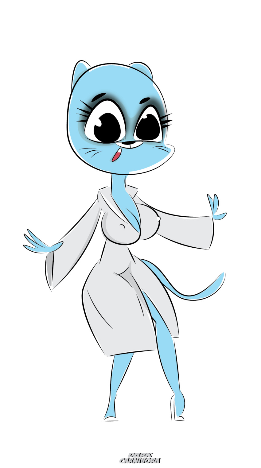 alpha_channel anthro bathrobe big_breasts blue_fur breasts cartoon_network cat cleavage clothed clothing darkcarnivora_(artist) feline female footwear fur high_heels mammal mature_female nicole_watterson nipple_bulge robe shoes simple_background solo the_amazing_world_of_gumball white_background
