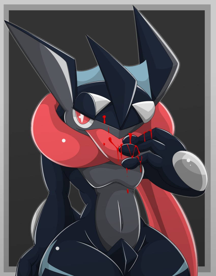 2015 ambiguous_gender blood greninja navel nintendo pok&eacute;mon pok&eacute;mon_(species) shiny_pok&eacute;mon simple_background solo type video_games