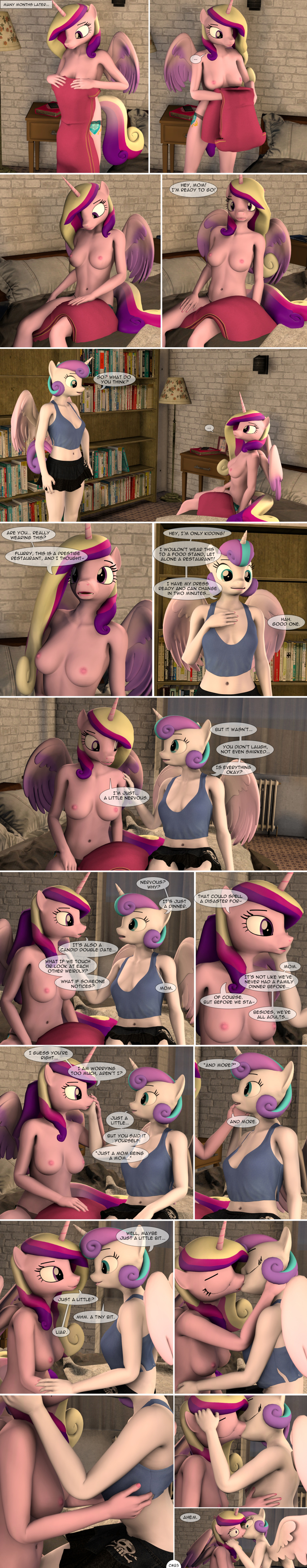 3d_(artwork) absurd_res bed bedroom breasts comic daughter_(lore) dialogue digital_media_(artwork) equid equine female female/female flurry_heart_(mlp) friendship_is_magic furniture hasbro hi_res horn incest_(lore) kissing long_image mammal mother_(lore) mother_and_child_(lore) mother_and_daughter_(lore) my_little_pony mythological_creature mythological_equine mythology nude parent_(lore) parent_and_child_(lore) parent_and_daughter_(lore) princess_cadance_(mlp) spud-arts tall_image winged_unicorn wings