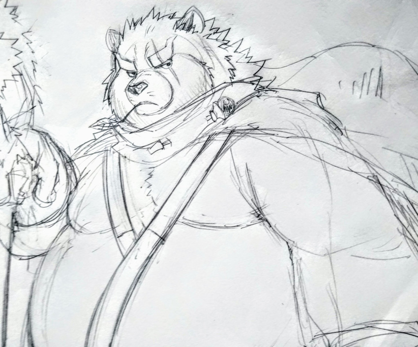 2018 anthro belly canine clothed clothing gokrakstyle gyobu leaf male mammal moobs overweight overweight_male scar solo tanuki tokyo_afterschool_summoners