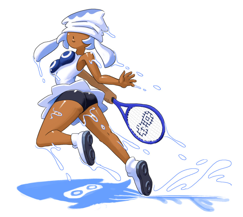 alternate_species blooper breasts butt dark_skin female hair humanoid humanoidized mario_bros mario_tennis minus8 nintendo not_furry tennis_racket video_games water white_hair