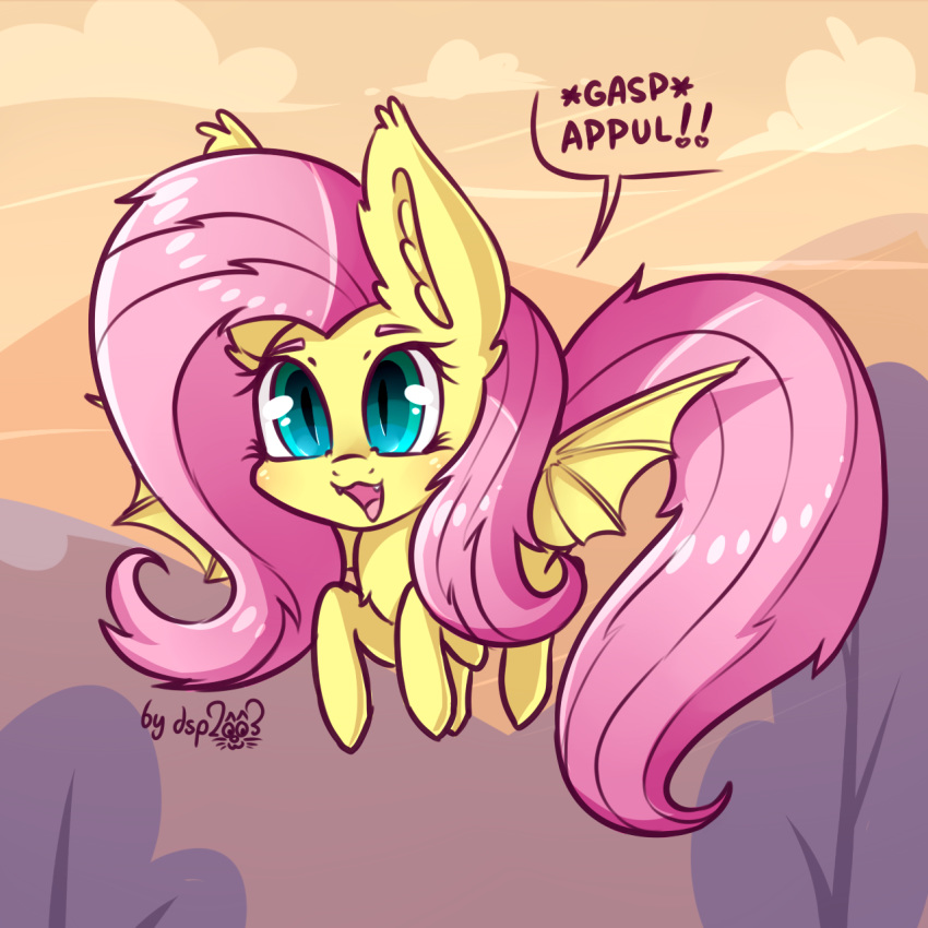 ! 2018 :3 alternate_species bat_pony bat_wings blush chibi cloud cute cute_fangs dialogue dsp2003 english_text equine excited eyebrows eyelashes fangs female feral flutterbat_(mlp) fluttershy_(mlp) flying friendship_is_magic fur gasp hair happy hooves inner_ear_fluff long_hair mammal membranous_wings my_little_pony nude open_mouth open_smile outside pink_hair portrait signature sky slit_pupils smile solo speech_bubble teal_eyes text tongue tree wings