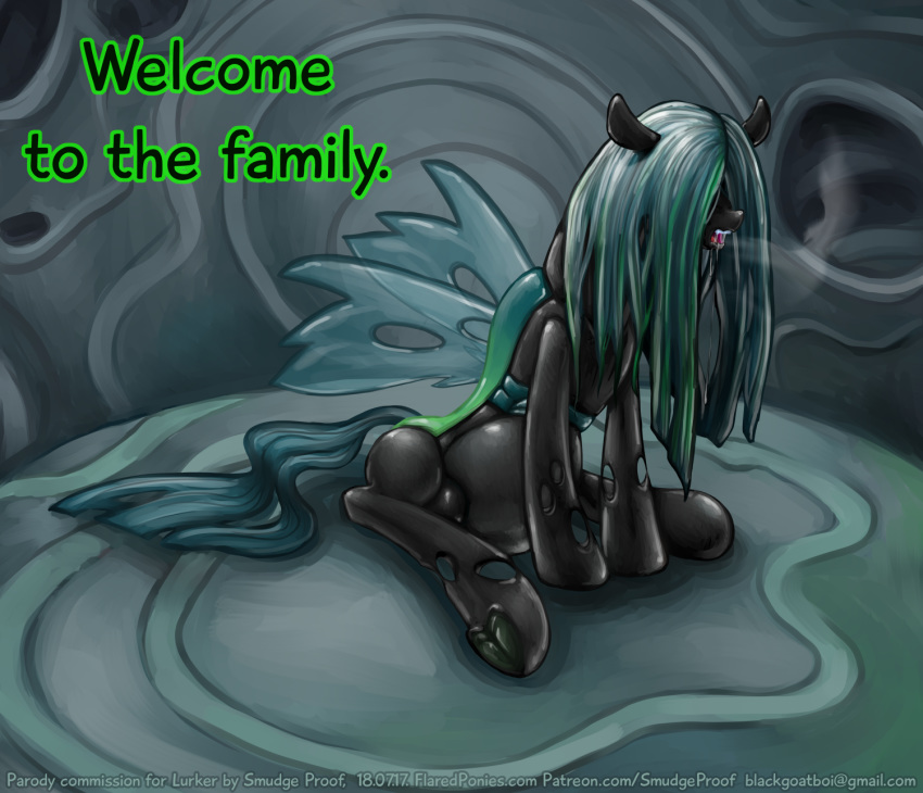 belly big_belly changeling drooling female feral my_little_pony saliva smudge_proof solo