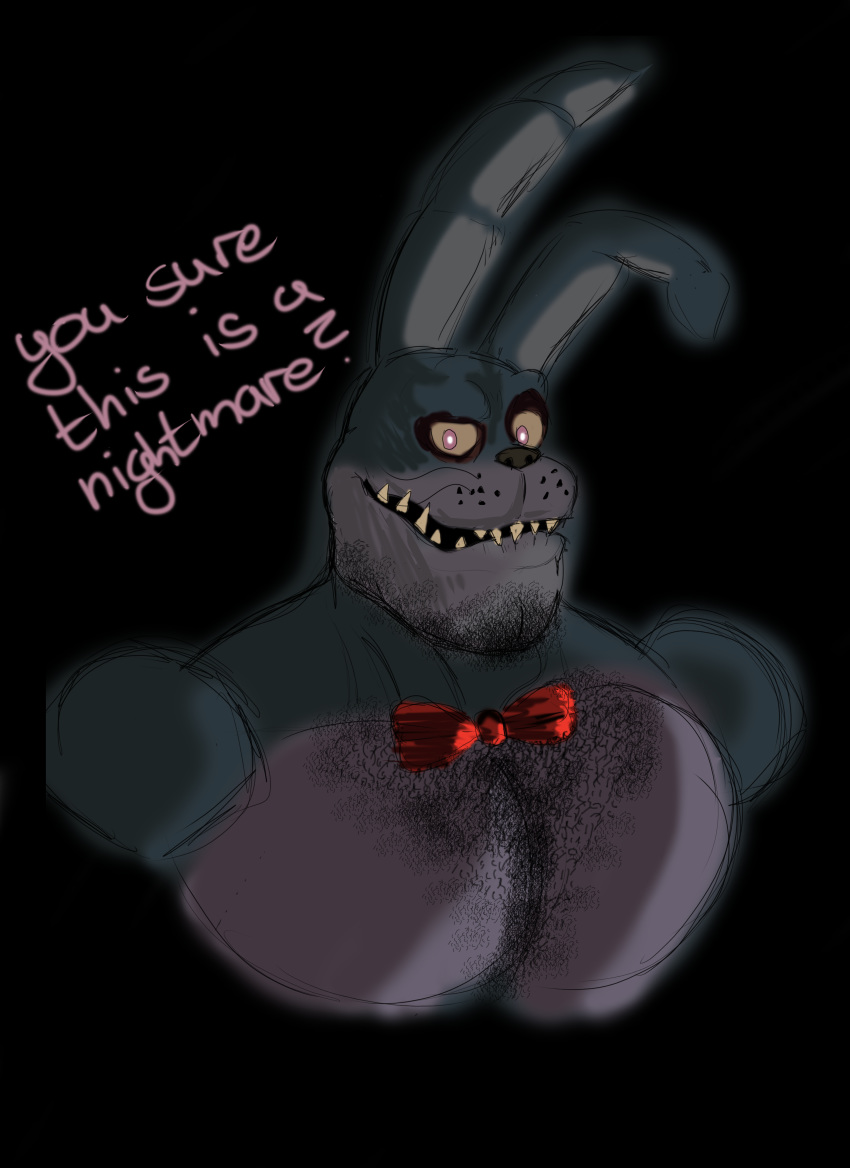 2018 anthro body_hair bonnie_(fnaf) chest_hair digital_media_(artwork) facial_hair five_nights_at_freddy's five_nights_at_freddy's_2 five_nights_at_freddy's_4 hair hi_res lagomorph looking_at_viewer machine male mammal muscular muscular_male nightmare_bonnie_(fnaf) nude pecs pubes rabbit robot simple_background smile solo video_games