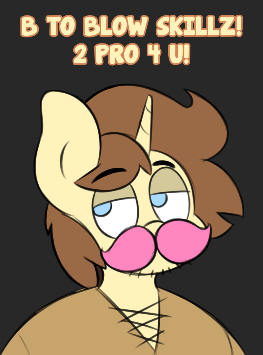 anthro blue_eyes brown_hair clothed clothing english_text equine eyebrows facial_hair fan_character hair hi_res horn male mammal markiplier mustache my_little_pony oliver_cotter stunnerpony text unicorn