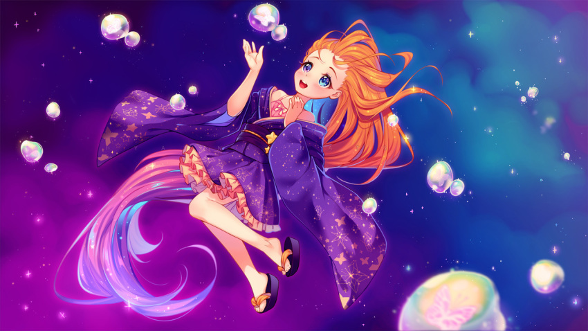 1girl japanese_clothes kimono league_of_legends legs long_hair multicolored_hair solo two-tone_hair very_long_hair zoe_(league_of_legends)