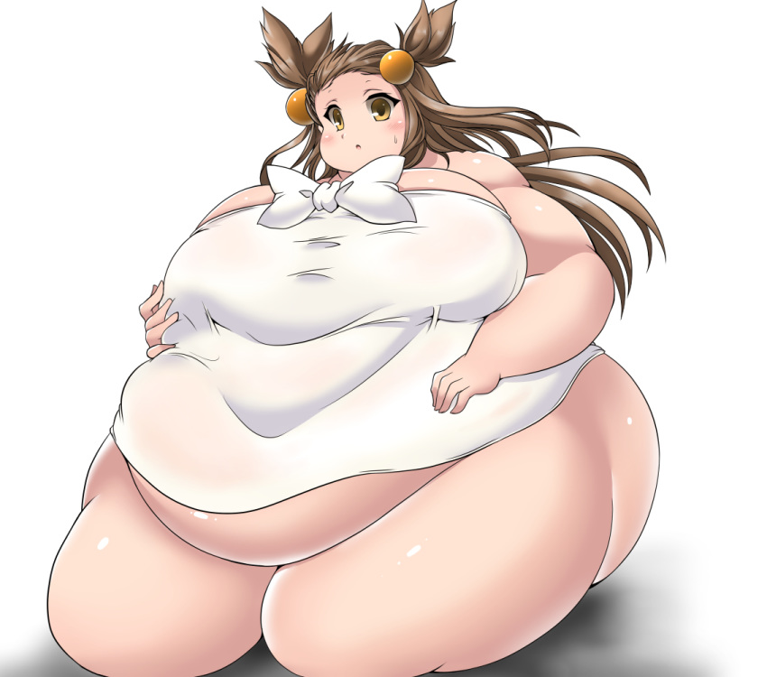 1girl breasts brown_hair huge_breasts kurokaze_no_sora mikan_(pokemon) obese pokemon