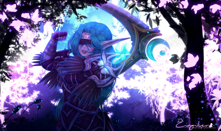 detailed_background elf fantasy female forest humanoid night_elf tree video_games warcraft zingiber