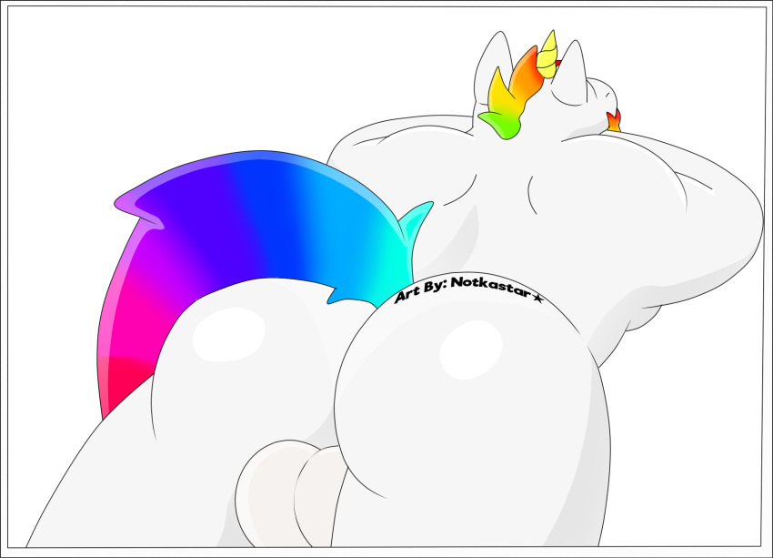 2018 alpha_channel anthro balls big_muscles border butt dave_(character) digital_media_(artwork) equine facial_hair fur goatee hair hi_res horn male mammal multicolored_hair muscular muscular_male notkastar nude rainbow shiny signature solo unicorn white_border