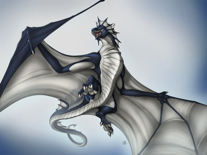 2018 claws digital_media_(artwork) dragon feral jackrow male membranous_wings open_mouth scalie simple_background solo teeth tongue wings wyvern yellow_eyes