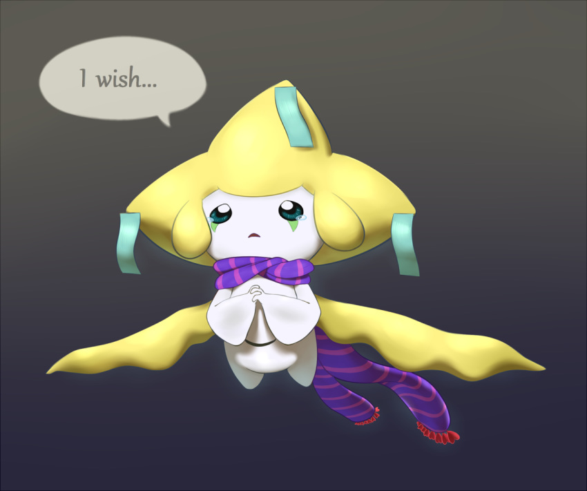 2018 ambiguous_gender clothing english_text humanoid jirachi legendary_pok&eacute;mon mammal nintendo not_furry owlletta pok&eacute;mon pok&eacute;mon_(species) sad scarf solo tears text video_games