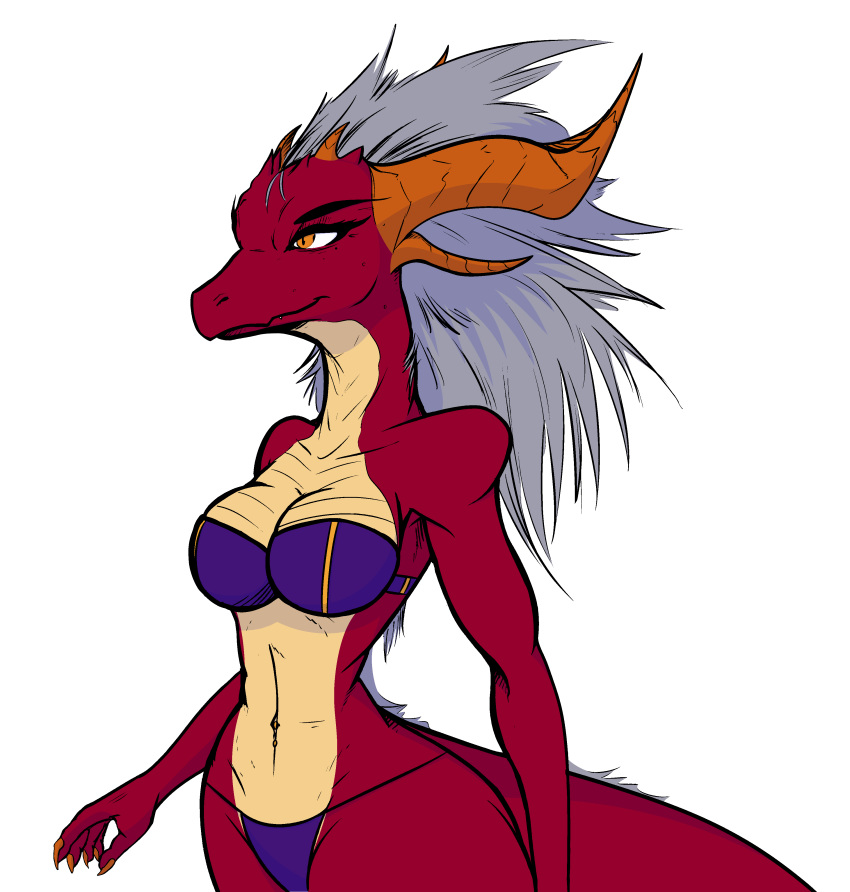 5_finger absurd_res alpha_channel big_breasts bra breasts cleavage clothed clothing colored dragon eyelashes female hair hi_res long_hair panties scalie side_view smile solo underwear unknown_artist wide_hips