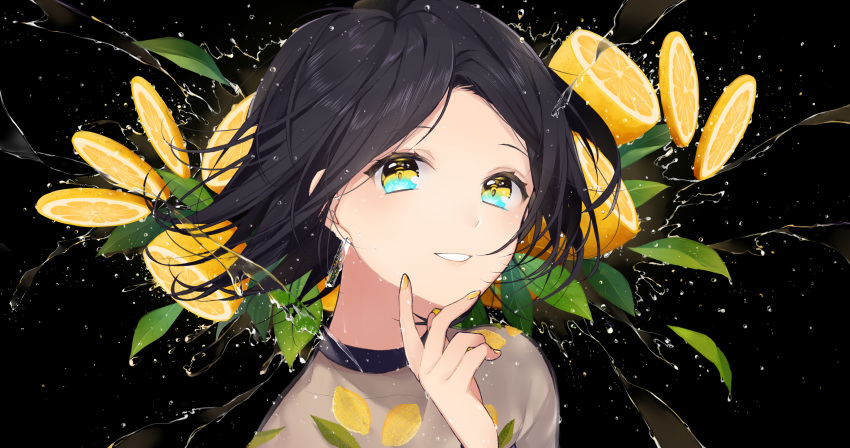 black black_hair close food fruit original short_hair sogawa66 water yellow_eyes