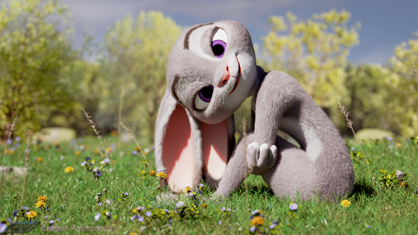 anthro disney female grass hi_res judy_hopps lagomorph looking_at_viewer mammal nude outside rabbit rubber_(artist) solo summer wallpaper zootopia