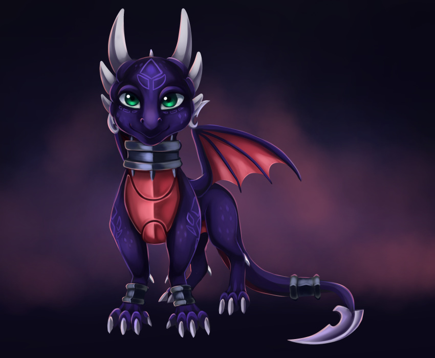 2018 claws cynder digital_media_(artwork) dragon female feral green_eyes hi_res horn looking_at_viewer membranous_wings momomistress smile solo spyro_the_dragon toe_claws video_games wings