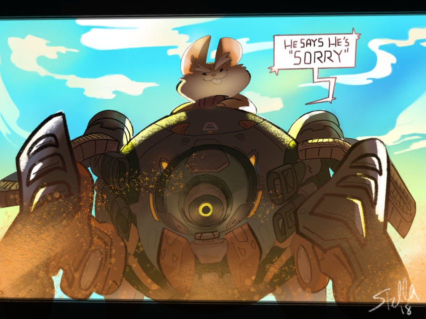 2018 4:3 big_eyebrows blizzard_entertainment buckteeth dialogue digital_drawing_(artwork) digital_media_(artwork) english_text fur hammond_(overwatch) hamster mammal overwatch pink_nose rodent signature smile smug stellar-knight teeth text video_games