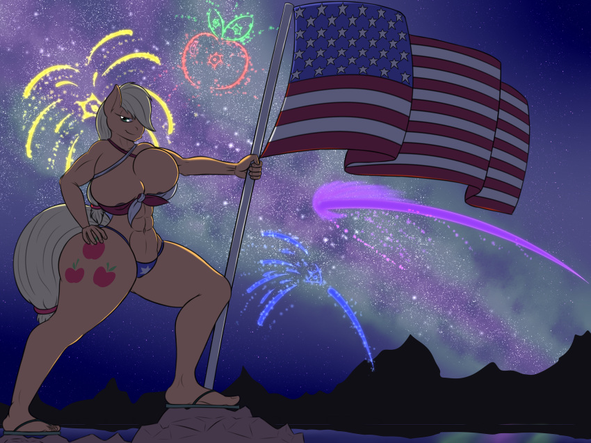 4:3 4th_of_july abs absurd_res anthro anthrofied applejack_(mlp) areola b00mt00b big_breasts breasts cleavage clothed clothing earth_pony equine erect_nipples female friendship_is_magic hi_res horse mammal my_little_pony nipples panties pony skimpy smile solo stars_and_stripes underwear united_states_of_america