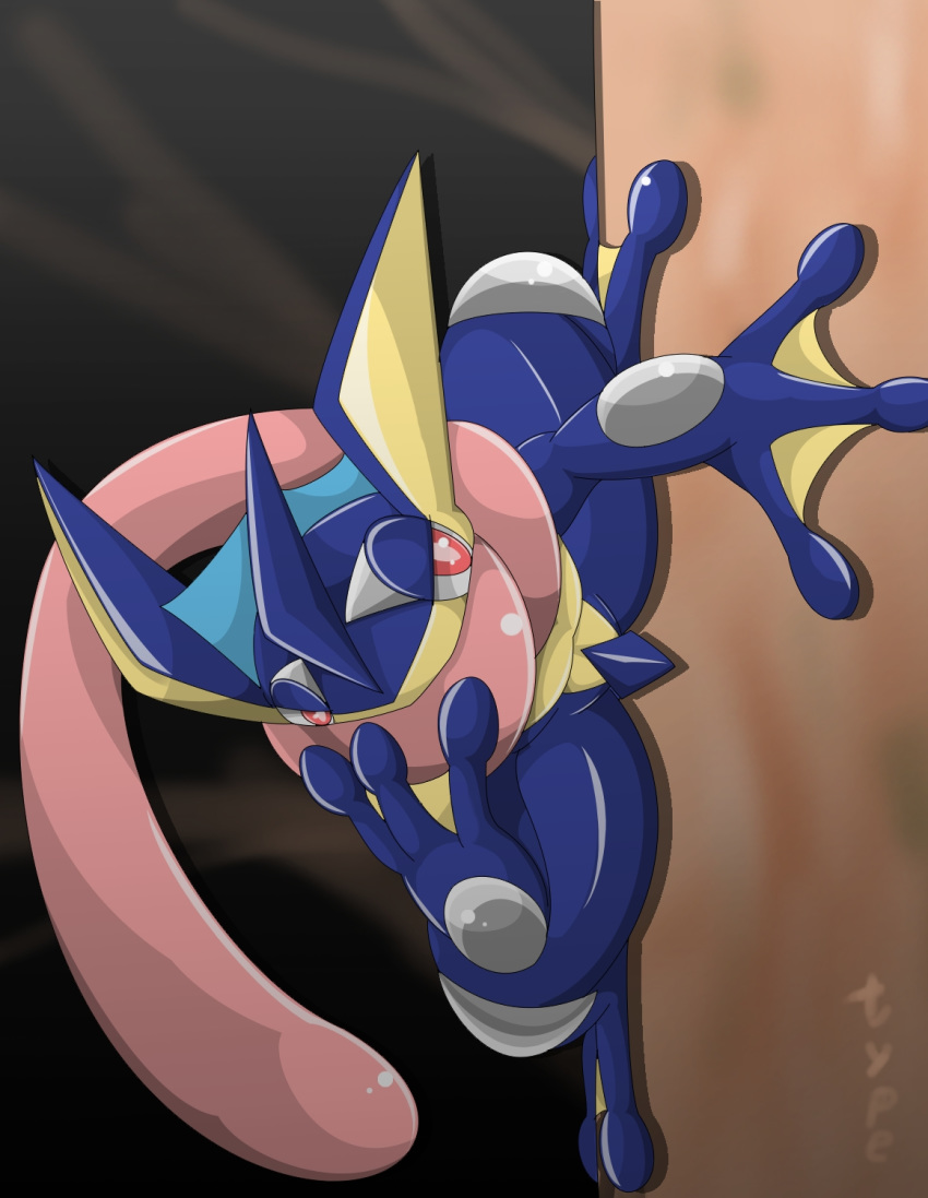 2015 ambiguous_gender anthro greninja nintendo pok&eacute;mon pok&eacute;mon_(species) sign solo type video_games