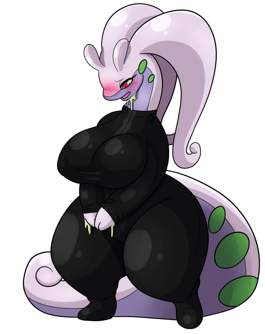 &lt;3 &lt;3_eyes 2018 alpha_channel antennae anthro big_breasts blush bodysuit breasts clothed clothing dragon eyelashes female goodra green_eyes looking_down nintendo open_mouth pinup pok&eacute;mon pok&eacute;mon_(species) pose rubber skinsuit slightly_chubby slime solo standing thick_thighs tight_clothing video_games wide_hips yoshimister